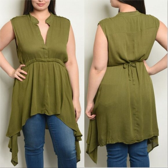 PLUS SIZE OLIVE GREEN TUNIC TOP - Picture 1 of 1
